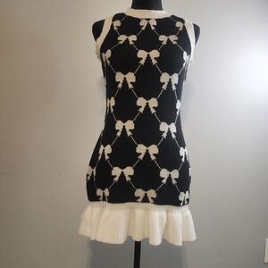 Black & Cream Bow Knit Sleeveless Dress
